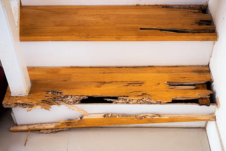 Wood stars damaged by termites - signs of termite damage in Georgia and Tennessee | Lookout Pest Control