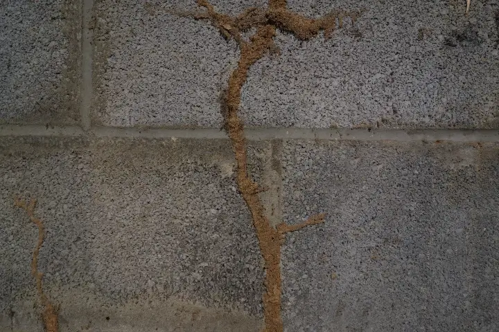 Termite mud tubes on a concrete wall - signs of termite damage in the South Eastern United States | Lookout Pest Control